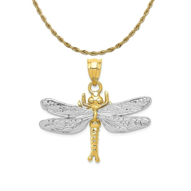 Rose Gold-plated Silver 24mm Dragonfly Pendant 
